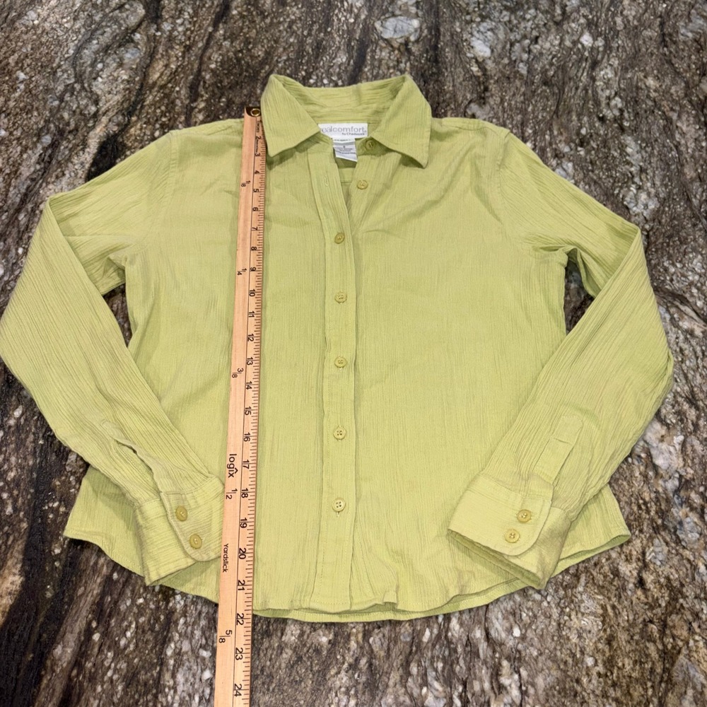 Textured Button Down Crinkle Casual Women 8 Lime Green Real Comfort - Picture 4 of 8